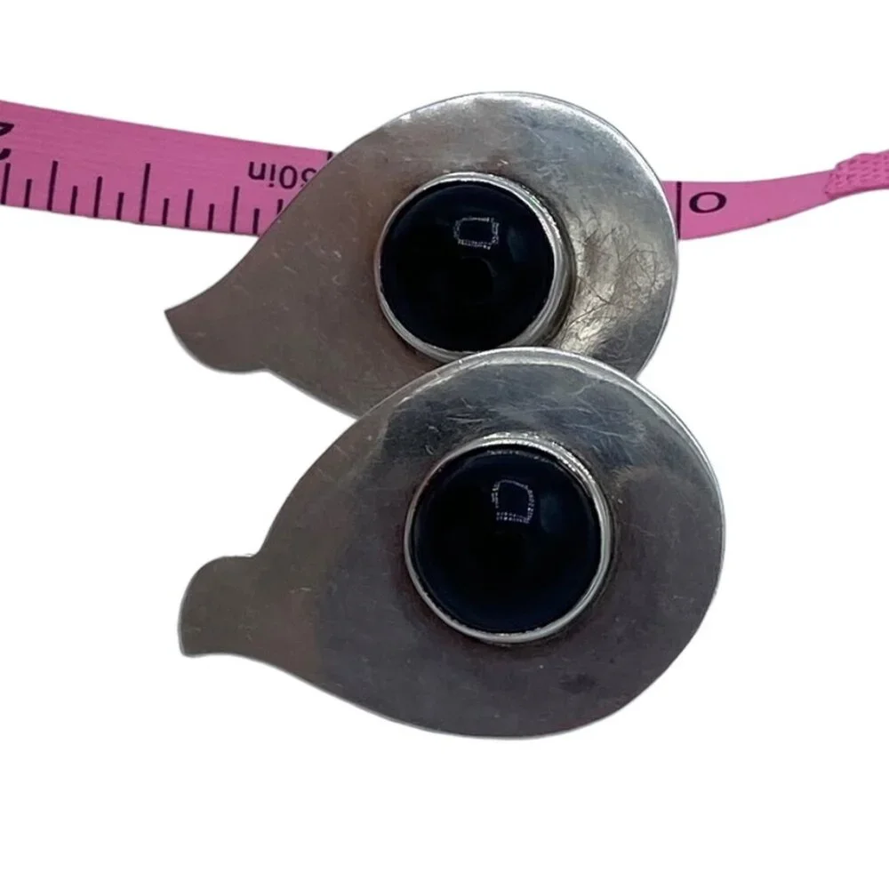 Taxco TA-41 Mexico Sterling Silver Pierced Earrings Onyx Modernist